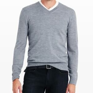 NWOT Fairlane Light Blue Cotton Cashmere High V-Neck Long Sleeve Men Sweater L